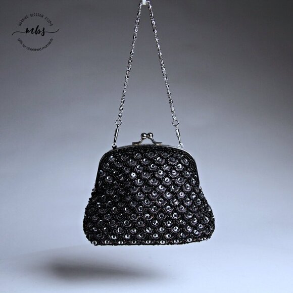 Vintage Sequins Beaded Silver Chain Strap Mini Shoulder Bag - Picture 2 of 10